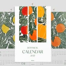 Bright Botanical Printable Wall Calendar 2025 Floral Fruits Vegetables Linocut