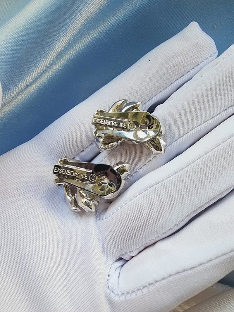 Eisenberg Ice晶鑽梨葉晚宴夾式耳環/vintage西洋古董飾品