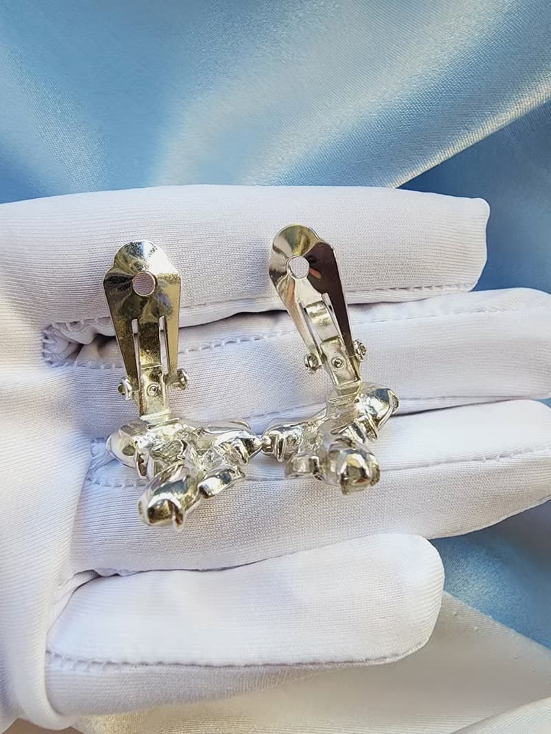 Eisenberg Ice晶鑽梨葉晚宴夾式耳環/vintage西洋古董飾品