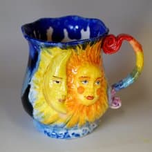 Sun and moon Handmade ceramic mug Sculpture mug Galaxy big mug Blue and yellow