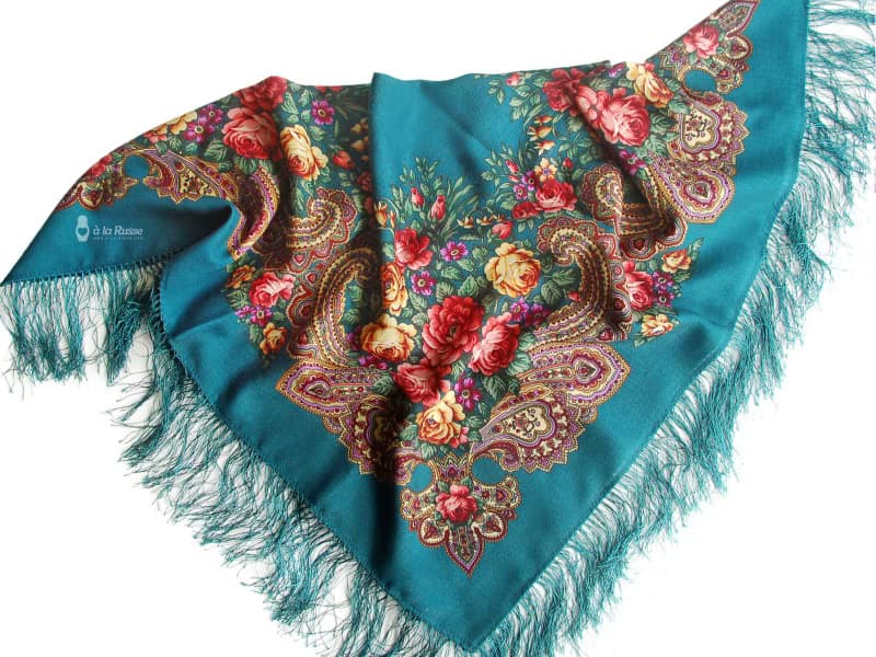 Authentic Pavlovo Posad Russian Shawl Scarf Soft 100% Wool 89x89 cm 779-11
