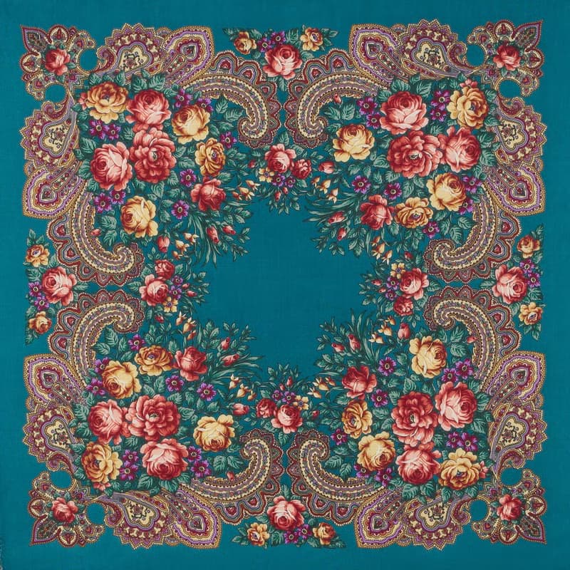 Authentic Pavlovo Posad Russian Shawl Scarf Soft 100% Wool 89x89 cm 779-11
