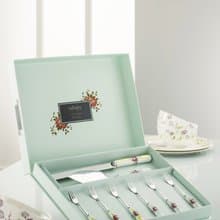 英國Aynsley 復古玫瑰系列  陶瓷/不鏽鋼點心刀叉禮盒組