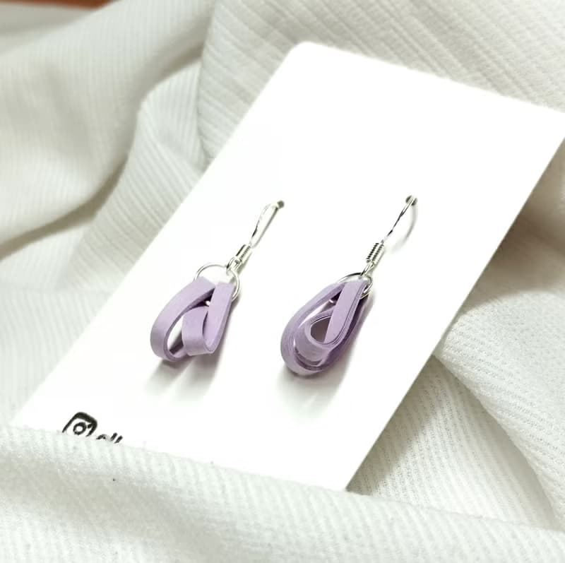 衍紙 捲紙 紙工藝 紙珠寶 手作飾品--纏繞/粉紫色 paper earring