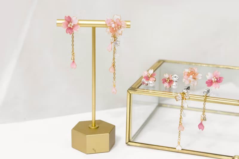 耳針x耳夾水晶花_櫻花系列-雪櫻(粉色)_光點飾品