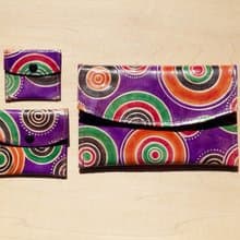 聖誕節 限量一件手工山羊皮夾 / 手繪風格皮革錢包 / 長皮夾 - 圓形長盤普普風 ( 紫色 )