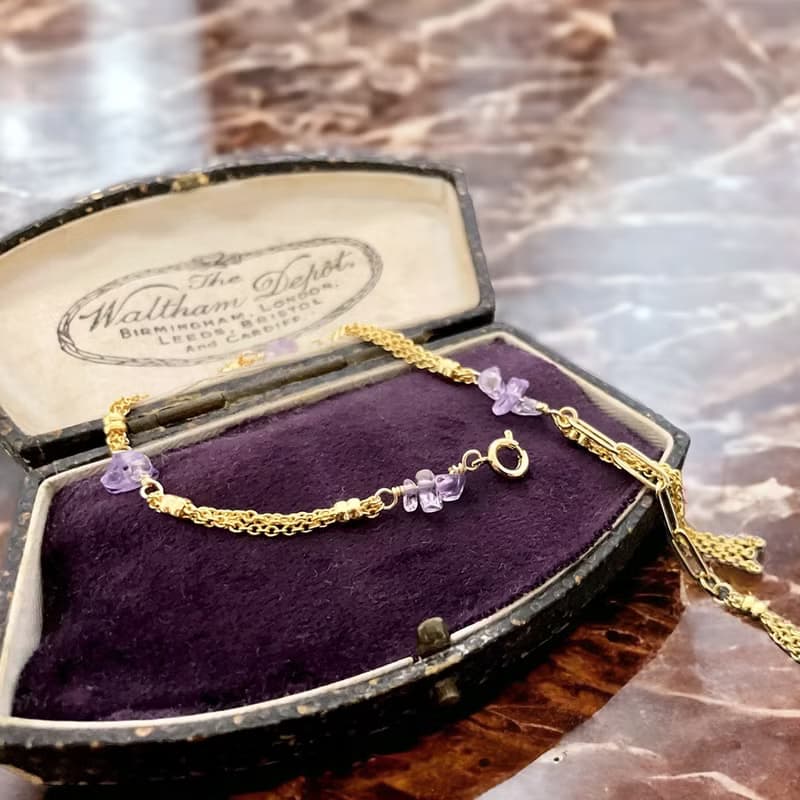 VIIART。春之預告。天然紫水晶黃銅厚鍍K金復古手鍊