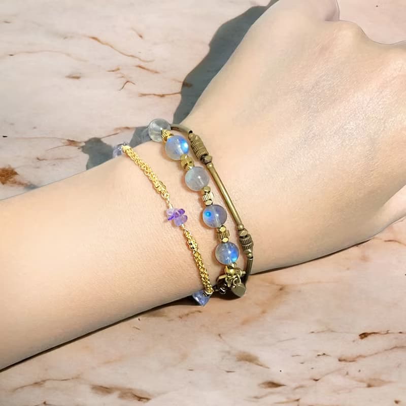 VIIART。春之預告。天然紫水晶黃銅厚鍍K金復古手鍊