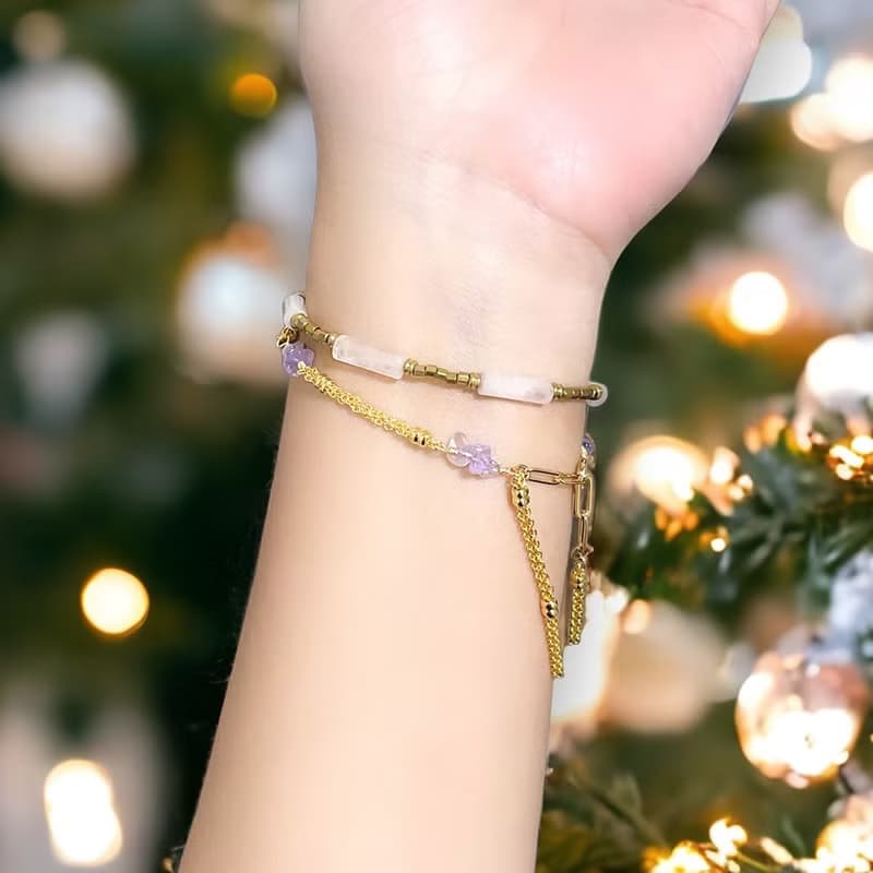 VIIART。春之預告。天然紫水晶黃銅厚鍍K金復古手鍊