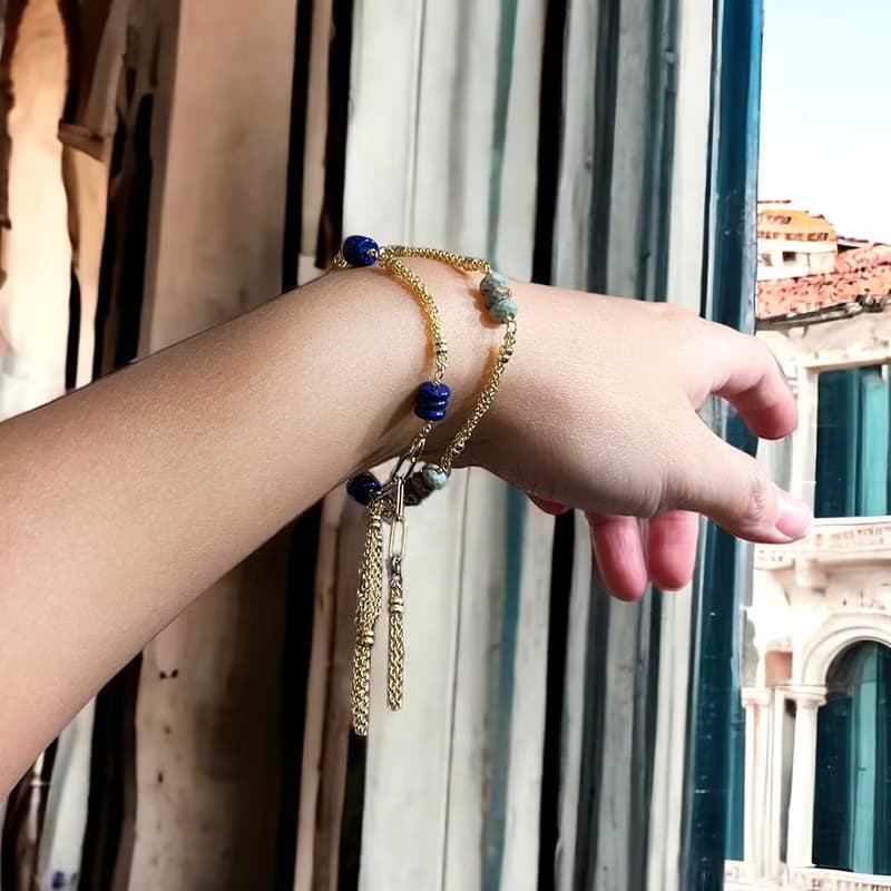 VIIART。春之預告。天然紫水晶黃銅厚鍍K金復古手鍊