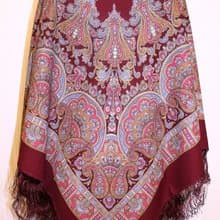 Pavlovo Posad Russian Shawl 100% Wool Scarf 125x125 cm Wrap Silk Fringe 1581-7