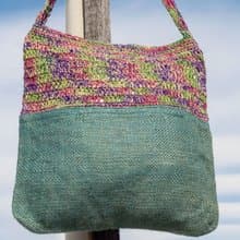 天然棉麻鉤織輕便包/斜背包/側背包/肩背包/購物袋/提袋-漸層彩虹