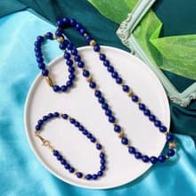 【西洋古董飾品】Avon深藍金沙珠套組 金波蘿珠 項鍊 手鍊 手環