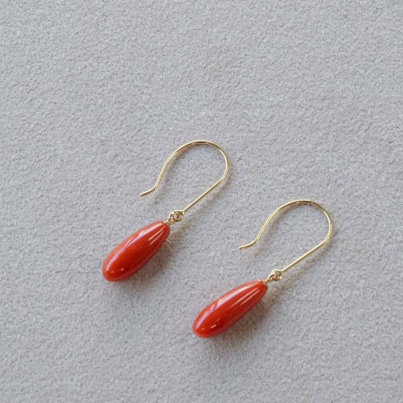 18K 紅珊瑚耳環 日本製造 血赤珊瑚