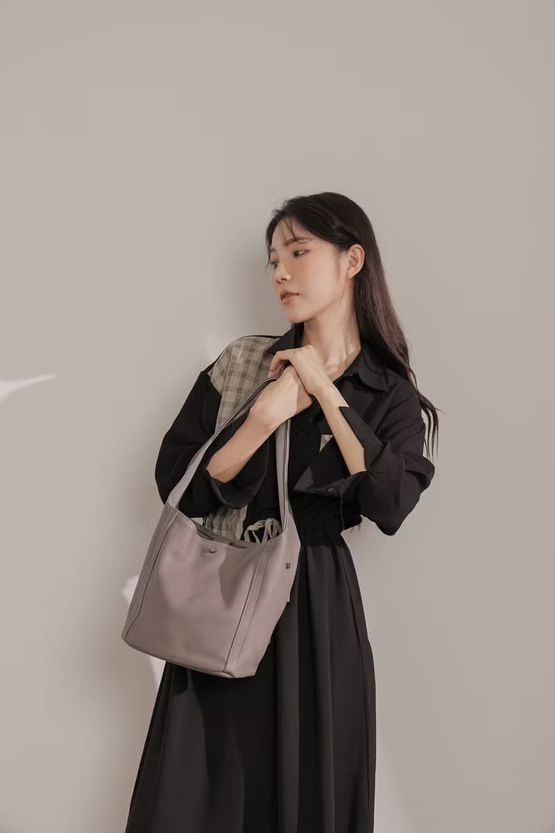 supportingrolestudio真皮極簡多分層四方盒型手提 灰