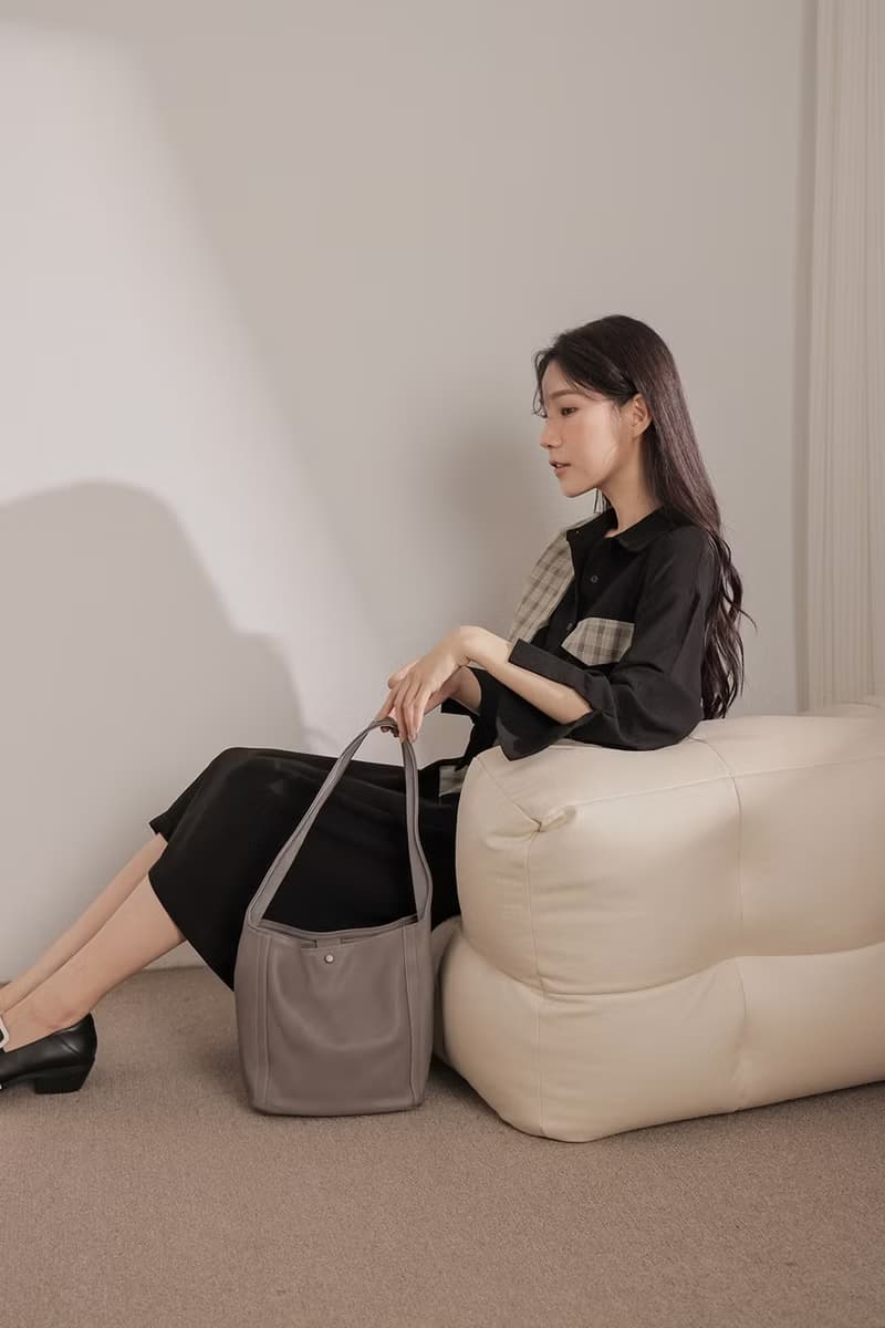 supportingrolestudio真皮極簡多分層四方盒型手提 灰