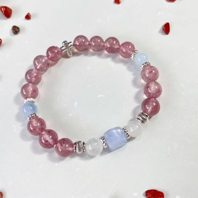 草莓晶 海藍寶 白月光 || 桃花姻緣愛情 自信魅力 人緣 水晶手鍊