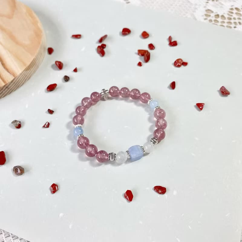 草莓晶 海藍寶 白月光 || 桃花姻緣愛情 自信魅力 人緣 水晶手鍊