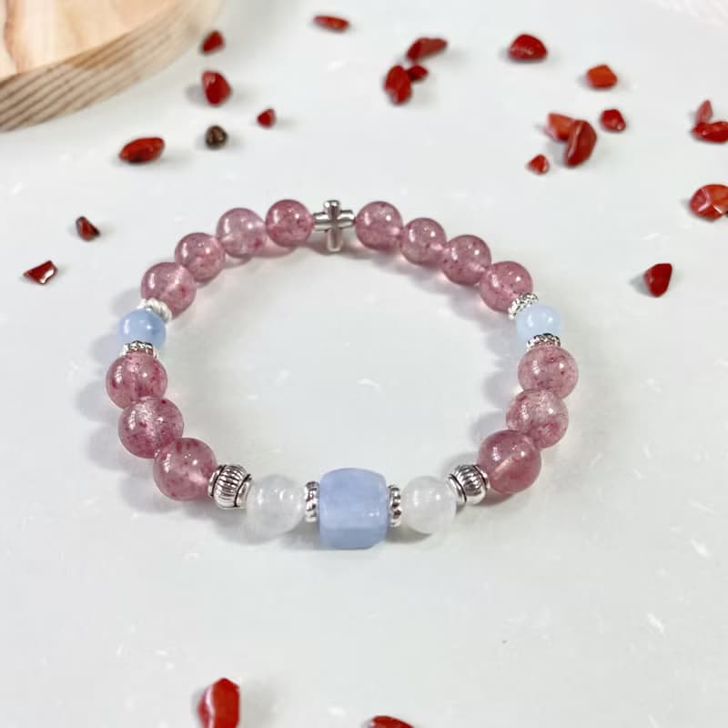 草莓晶 海藍寶 白月光 || 桃花姻緣愛情 自信魅力 人緣 水晶手鍊