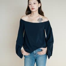 時髦簡約別致露肩襯衣女一字肩領上衣雪紡小衫