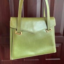 Salvatore Ferragamo 綠色荔枝紋真皮 義大利製 梯形 古董包