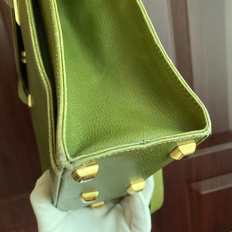 Salvatore Ferragamo 綠色荔枝紋真皮 義大利製 梯形 古董包