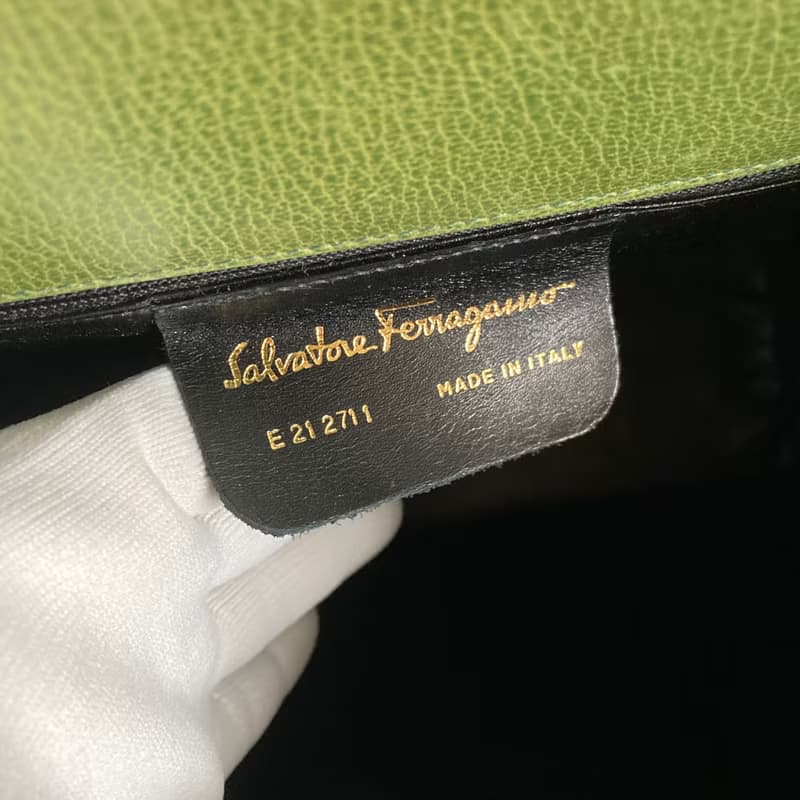 Salvatore Ferragamo 綠色荔枝紋真皮 義大利製 梯形 古董包