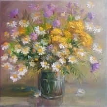 Daisy Oil Painting Original Art bouquet flowers oil Painting on canvas  手工油畫  油畫