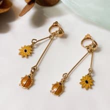【西洋古董飾品】自然風 瓢蟲小花 琺瑯工藝 垂墜可晃動 耳環耳夾