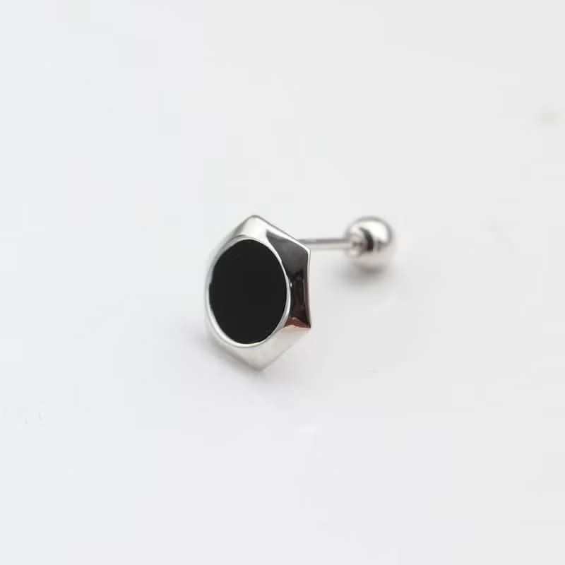 14K 六角黑瑪瑙鎖珠耳環_P2996 (單個)