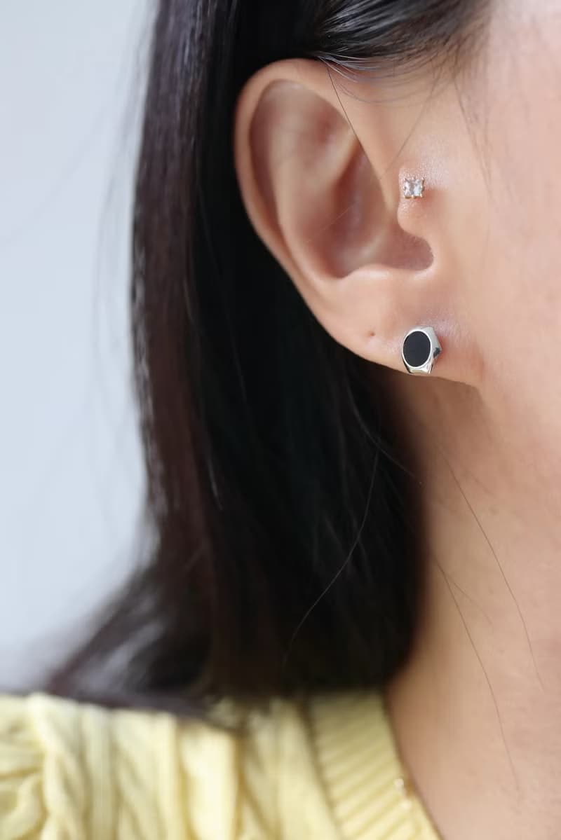 14K 六角黑瑪瑙鎖珠耳環_P2996 (單個)