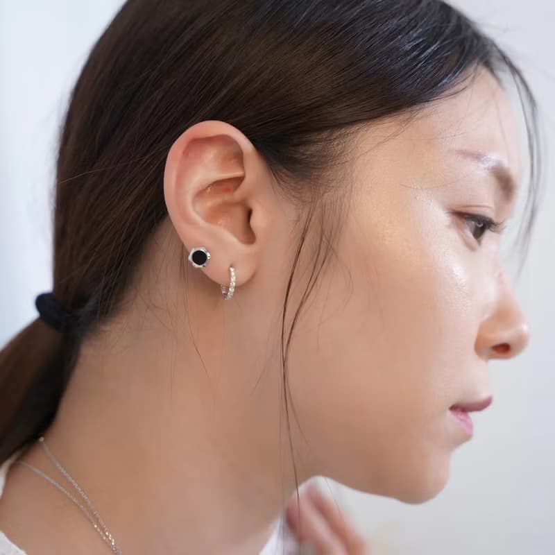 14K 六角黑瑪瑙鎖珠耳環_P2996 (單個)