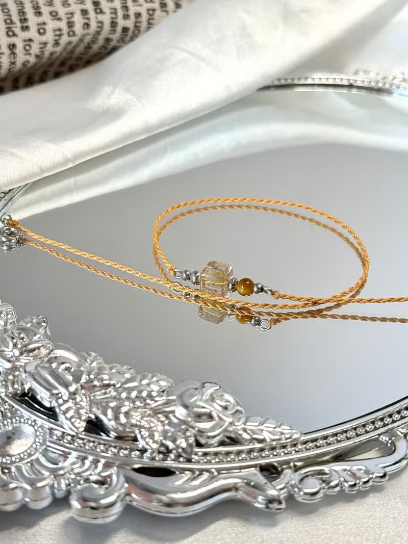 財富/雙圈蠟線祈願開運水晶手鍊 - 醫療鋼配飾/鈦晶方糖/虎眼石