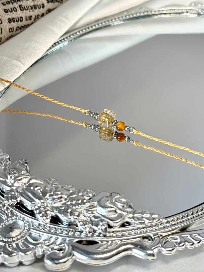 財富/雙圈蠟線祈願開運水晶手鍊 - 醫療鋼配飾/鈦晶方糖/虎眼石