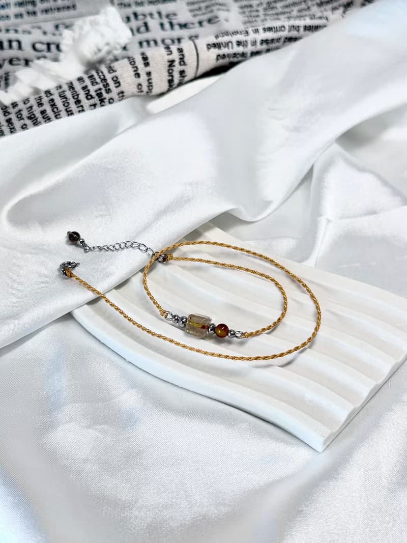 財富/雙圈蠟線祈願開運水晶手鍊 - 醫療鋼配飾/鈦晶方糖/虎眼石