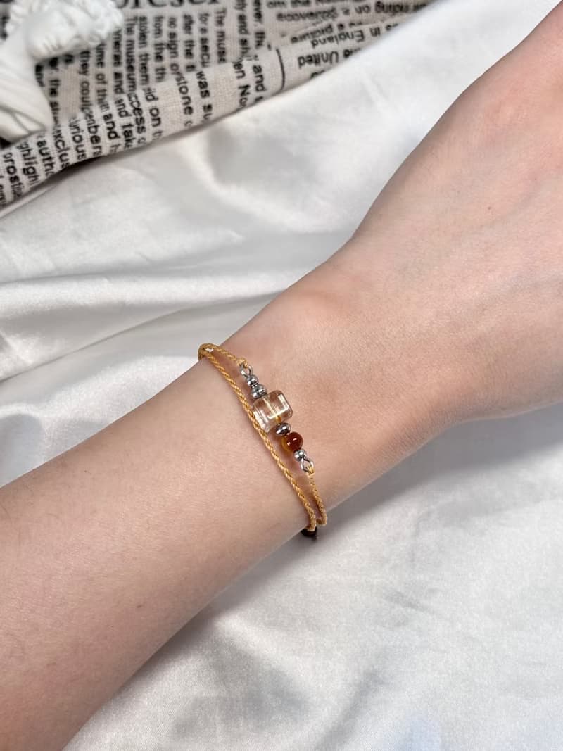 財富/雙圈蠟線祈願開運水晶手鍊 - 醫療鋼配飾/鈦晶方糖/虎眼石