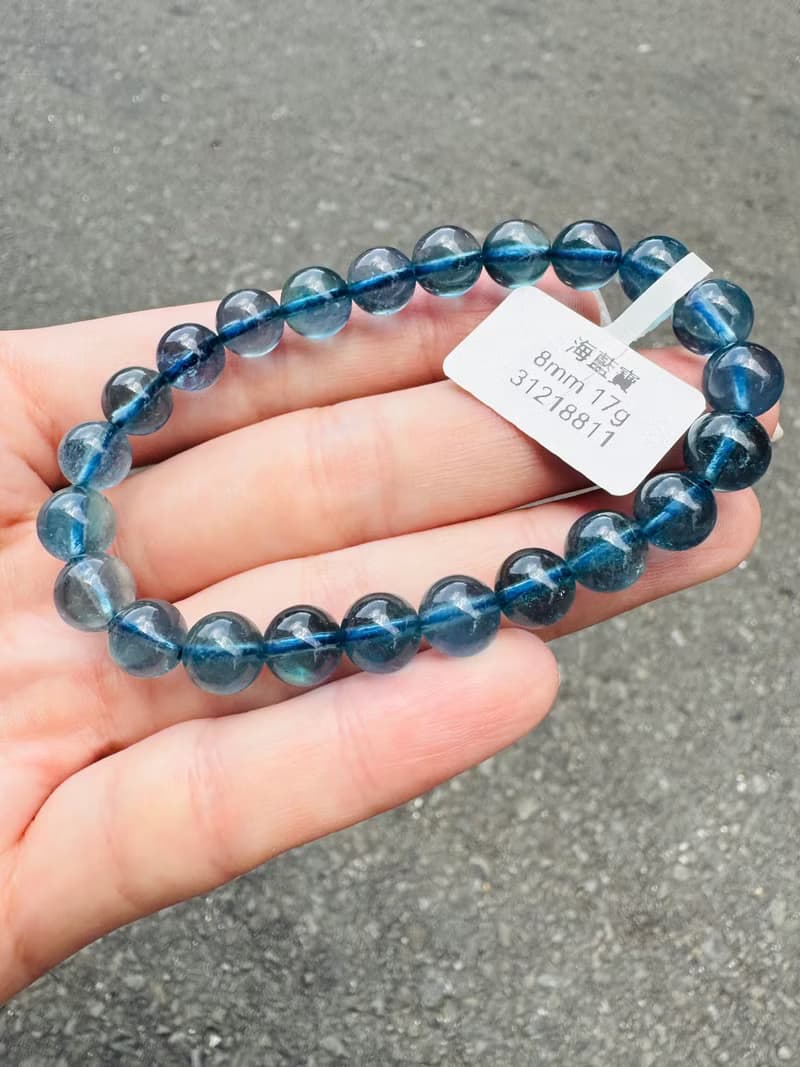精品濃色海藍海藍寶水晶8mm17g平衡情緒減緩壓力提高溝通