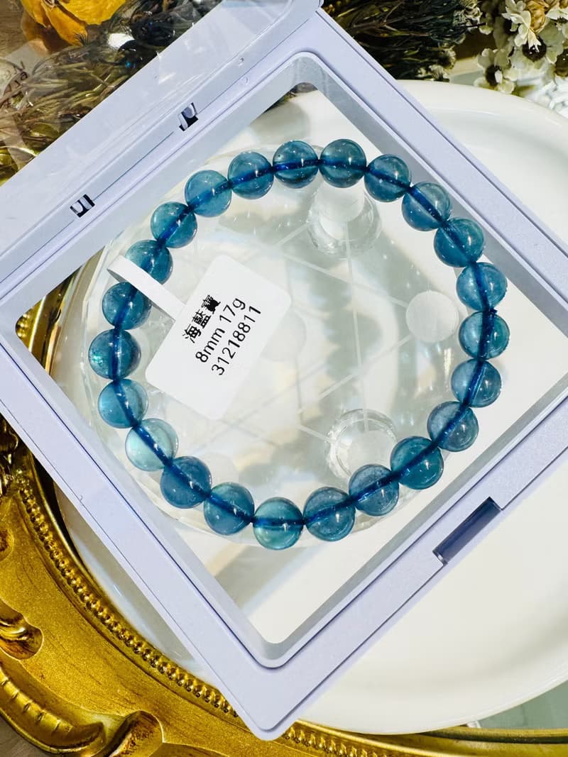 精品濃色海藍海藍寶水晶8mm17g平衡情緒減緩壓力提高溝通