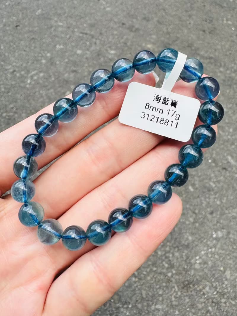 精品濃色海藍海藍寶水晶8mm17g平衡情緒減緩壓力提高溝通