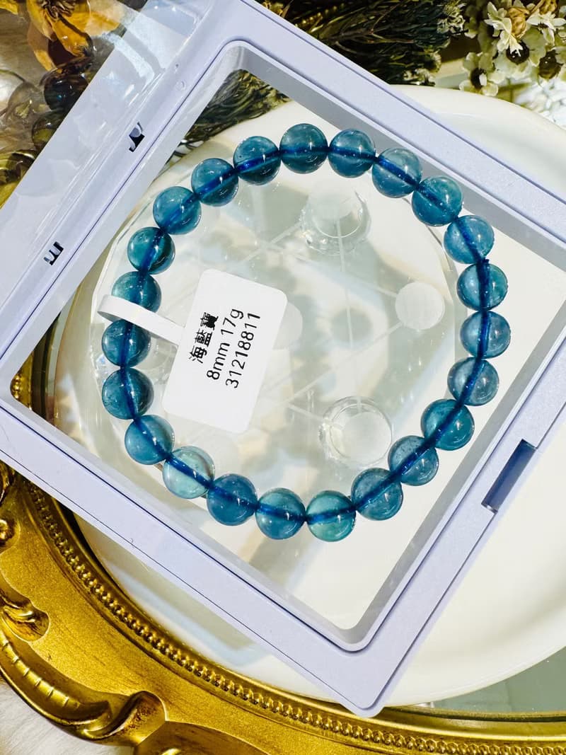 精品濃色海藍海藍寶水晶8mm17g平衡情緒減緩壓力提高溝通