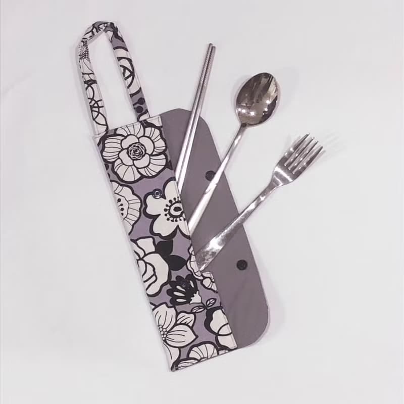 提把環保餐具套 - 淺紫玫瑰