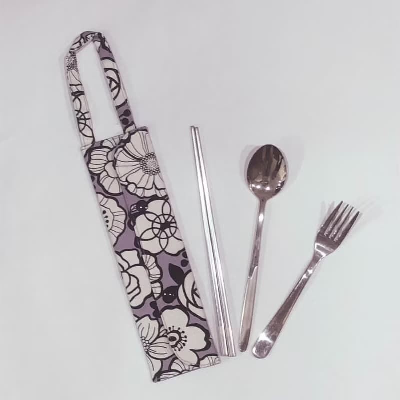 提把環保餐具套 - 淺紫玫瑰