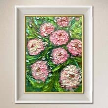 Pink chrysanthemums impressionistic painting on canvas. Impasto technique