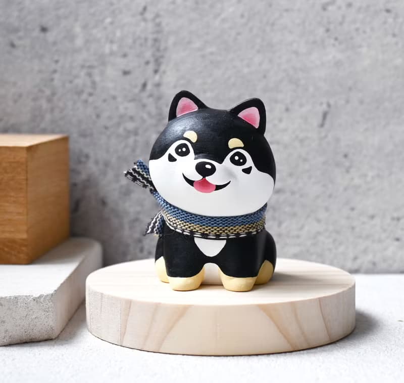 笑瞇瞇萌呆黑柴犬 公仔 筆架 可愛木製療癒擺飾 手工柴犬小木雕