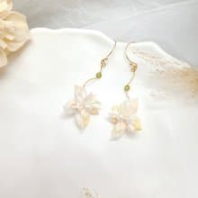 【真絲布花】橄欖石珍珠真絲細工布花 耳針耳夾耳環