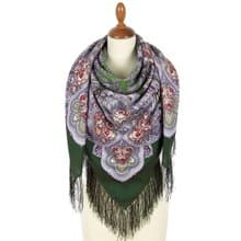 Pavlovo Posad Russian Shawl 100% Wool Scarf 125x125 cm Wrap Silk Fringe 2016-9