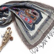 喀什米爾Cashmere/水煮羊毛披肩/針織圍巾/刺繡圍巾/羊絨披巾-花