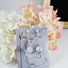 YLANG【晶鑽月影】不對稱月形耳環/混色馬賽克/藝術銅線