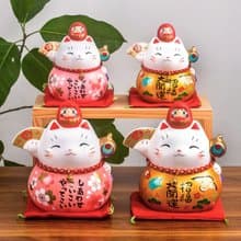 日本藥師窯彩繪櫻花達摩招財貓辦公桌面擺件可愛治癒結婚生日禮物