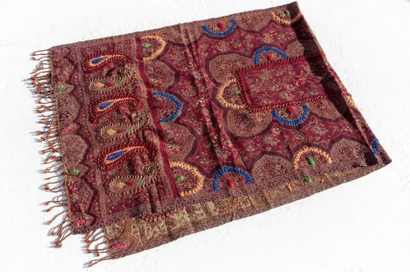 喀什米爾Cashmere/水煮羊毛披肩/針織圍巾/刺繡圍巾/羊絨披巾-花